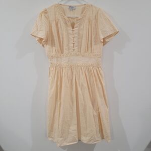Polagram Womens Dress Size Large Knee Length Embroidered Peach Milkmaid Cottage